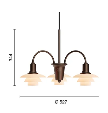 PH 1/1 Chandelier Centenary Edition chandelier - Brass-dusty terracotta, 3 arms - Louis Poulsen