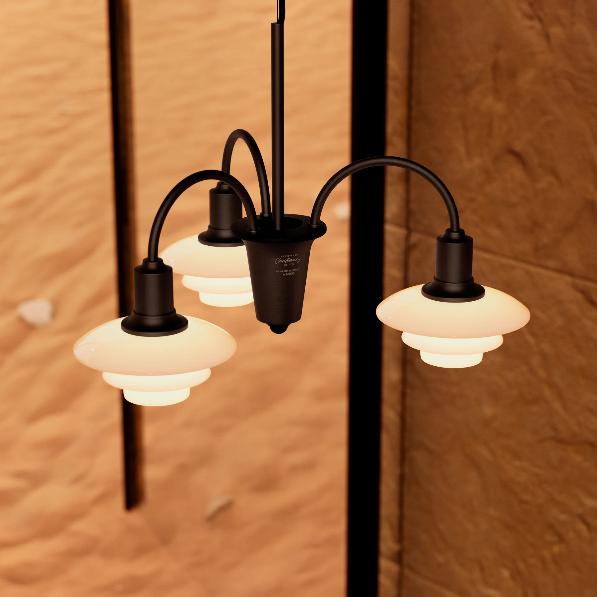 PH 1/1 Chandelier Centenary Edition chandelier, Brass-dusty terracotta, 3 arms Louis Poulsen