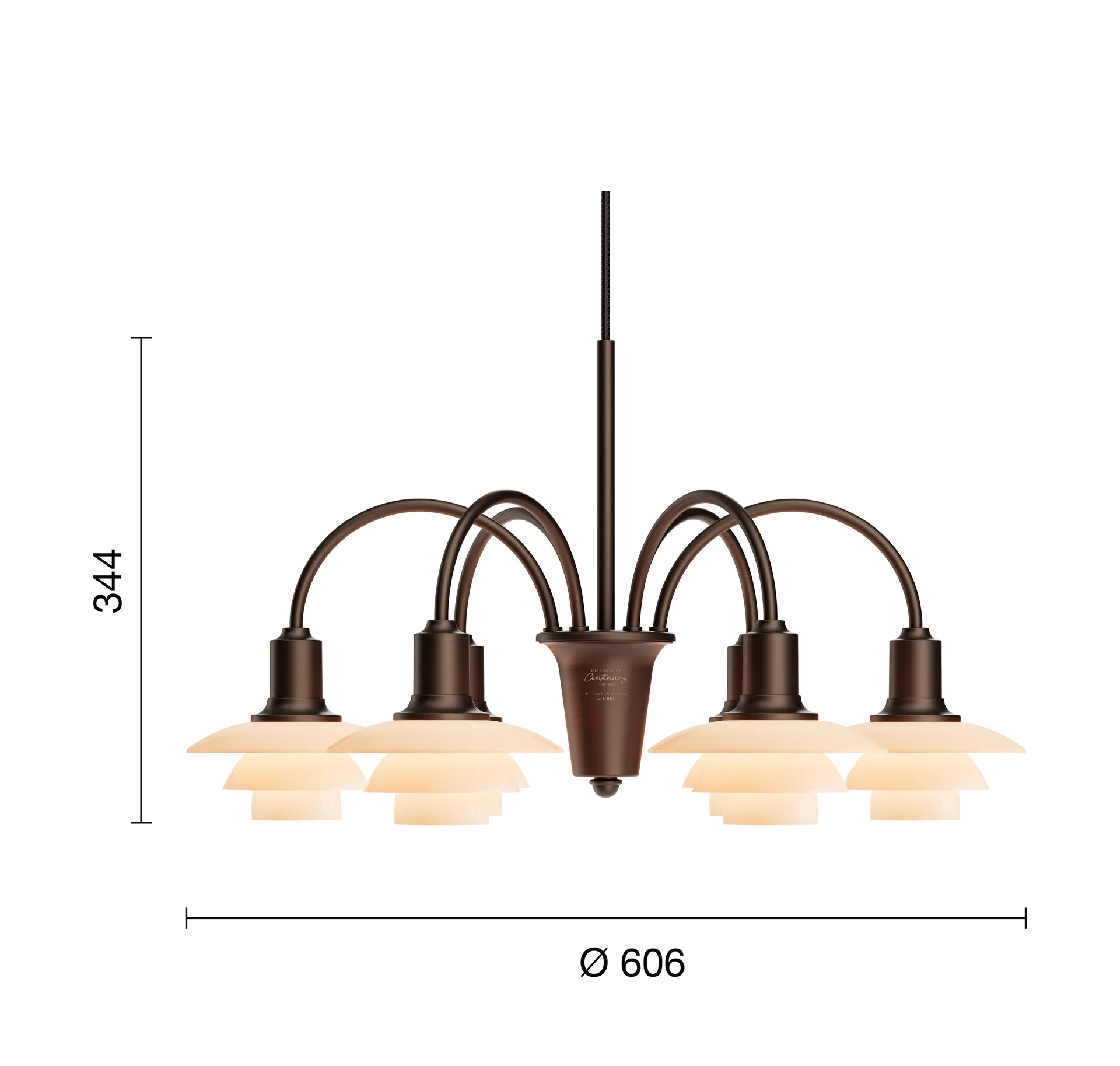 PH 1/1 Chandelier Centenary Edition chandelier, Brass-dusty terracotta, 6 arms Louis Poulsen