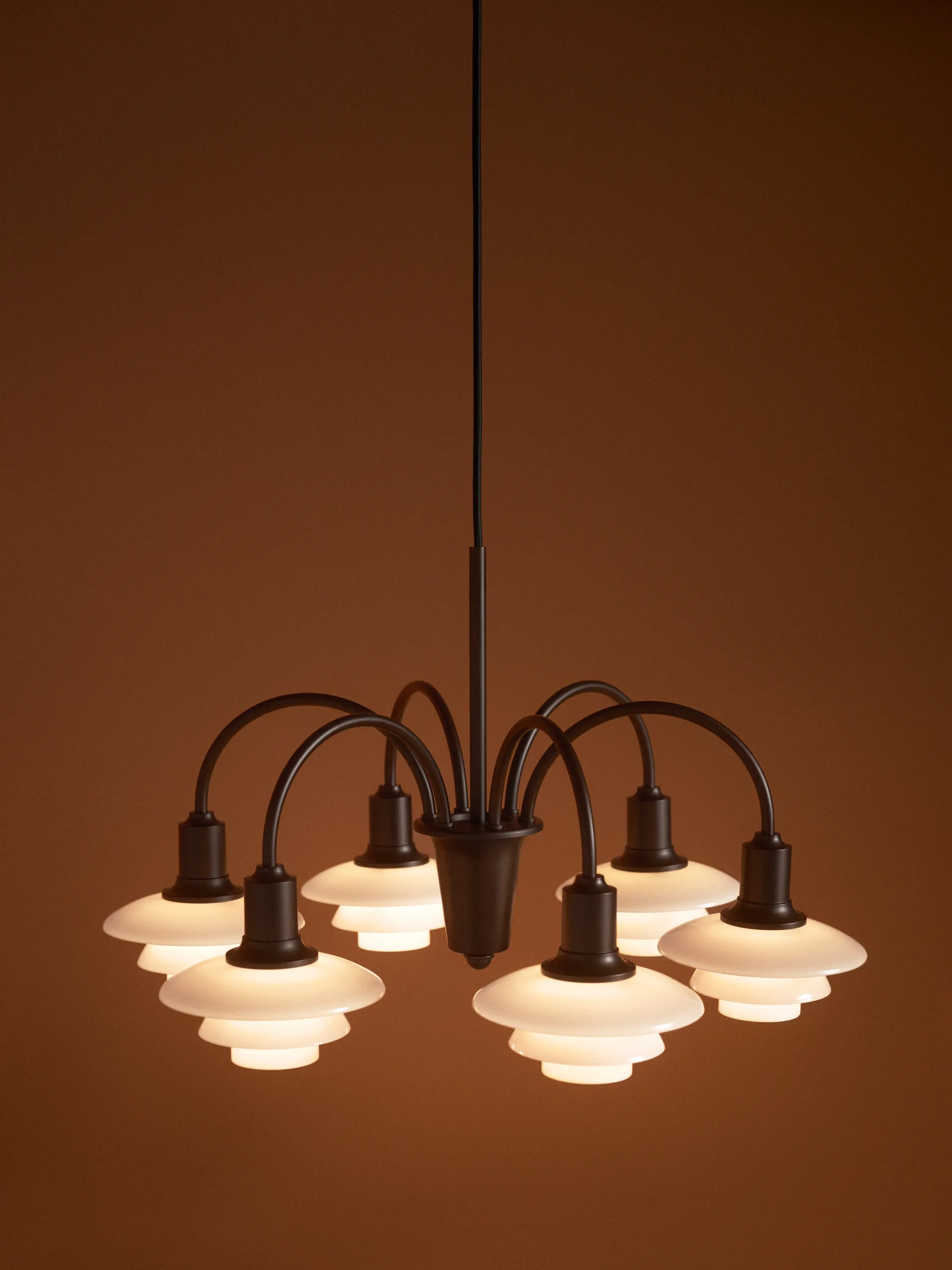 PH 1/1 Chandelier Centenary Edition chandelier, Brass-dusty terracotta, 6 arms Louis Poulsen