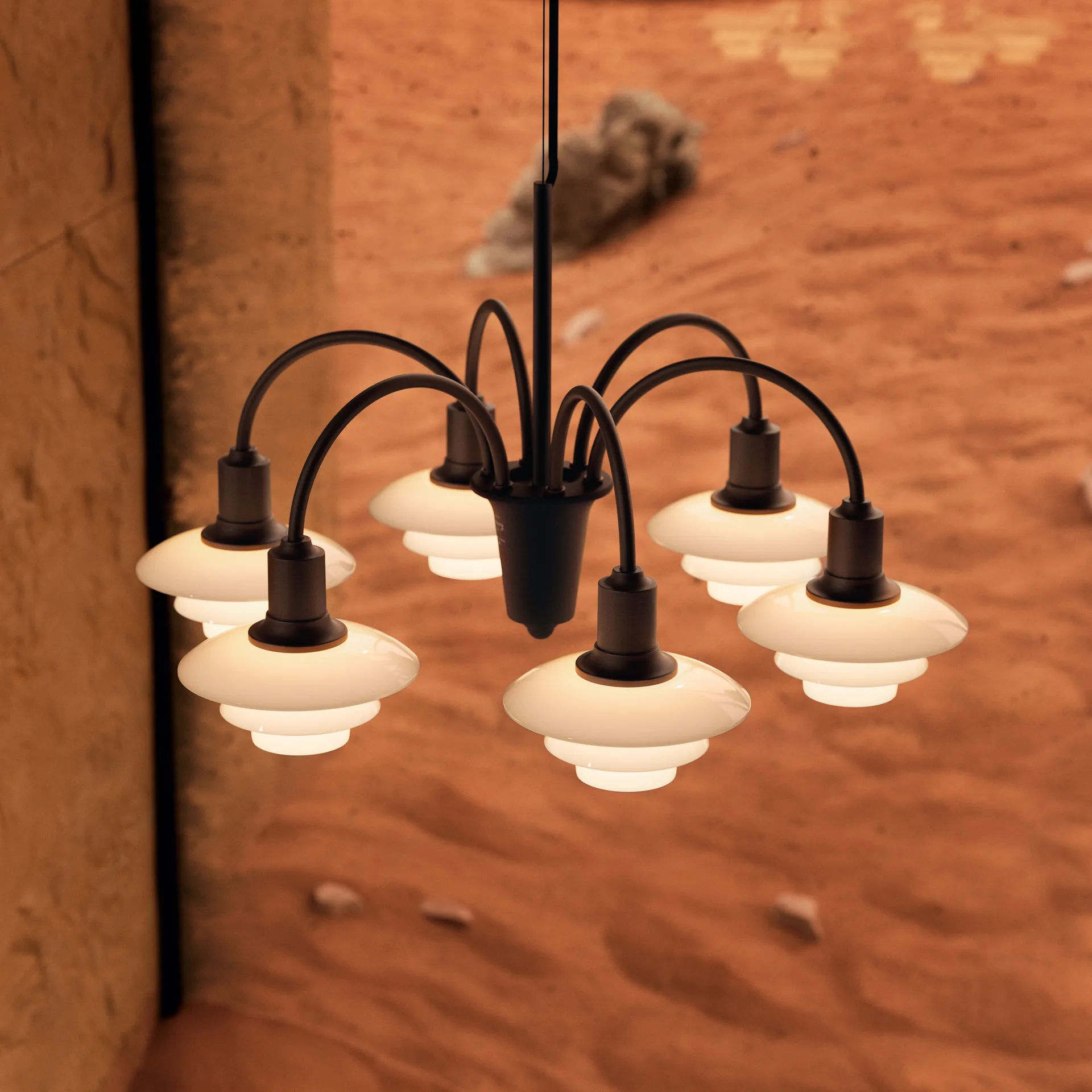 PH 1/1 Chandelier Centenary Edition chandelier, Brass-dusty terracotta, 6 arms Louis Poulsen