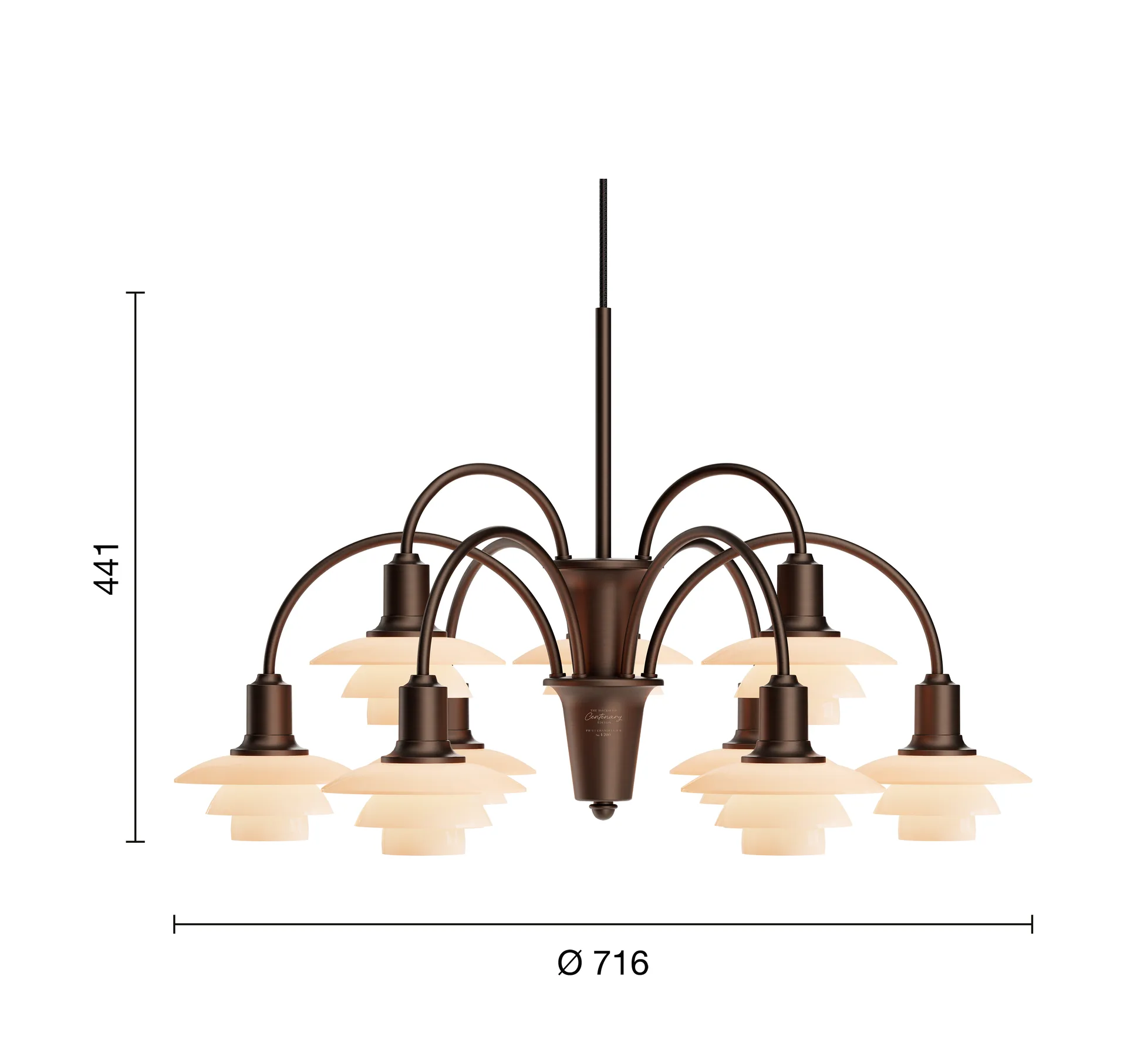 PH 1/1 Chandelier Centenary Edition chandelier, Brass-dusty terracotta, 9 arms Louis Poulsen