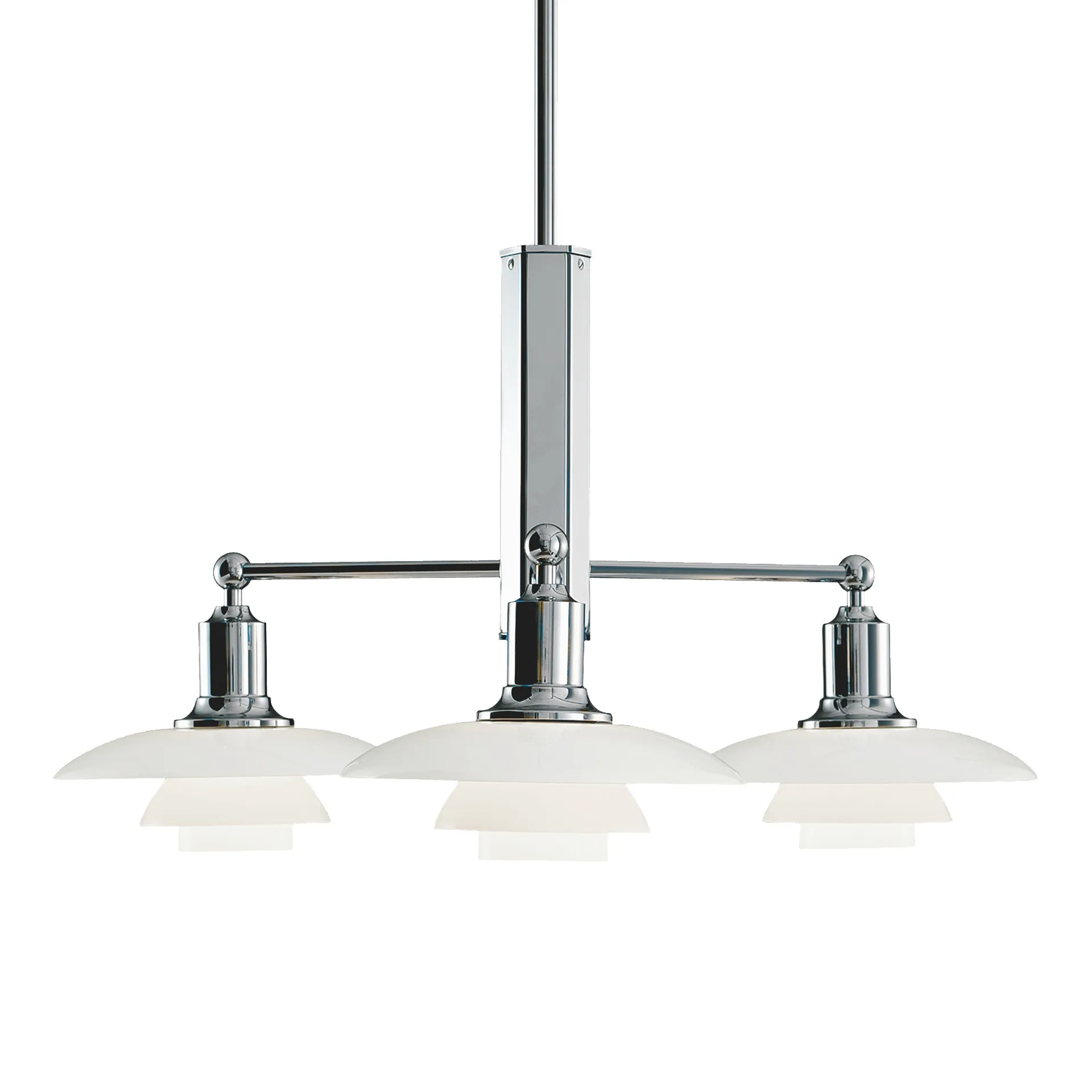PH 2/1 chandelier, Chromed high gloss Louis Poulsen