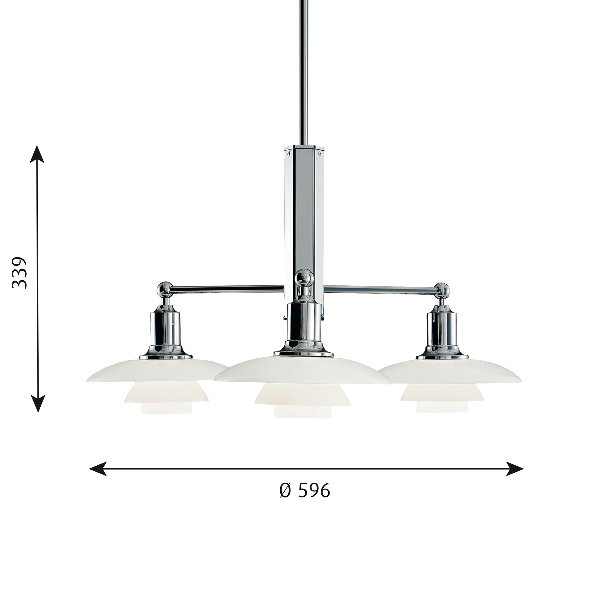 PH 2/1 chandelier, Chromed high gloss Louis Poulsen