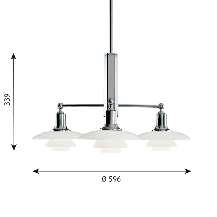 PH 2/1 chandelier, Chromed high gloss Louis Poulsen