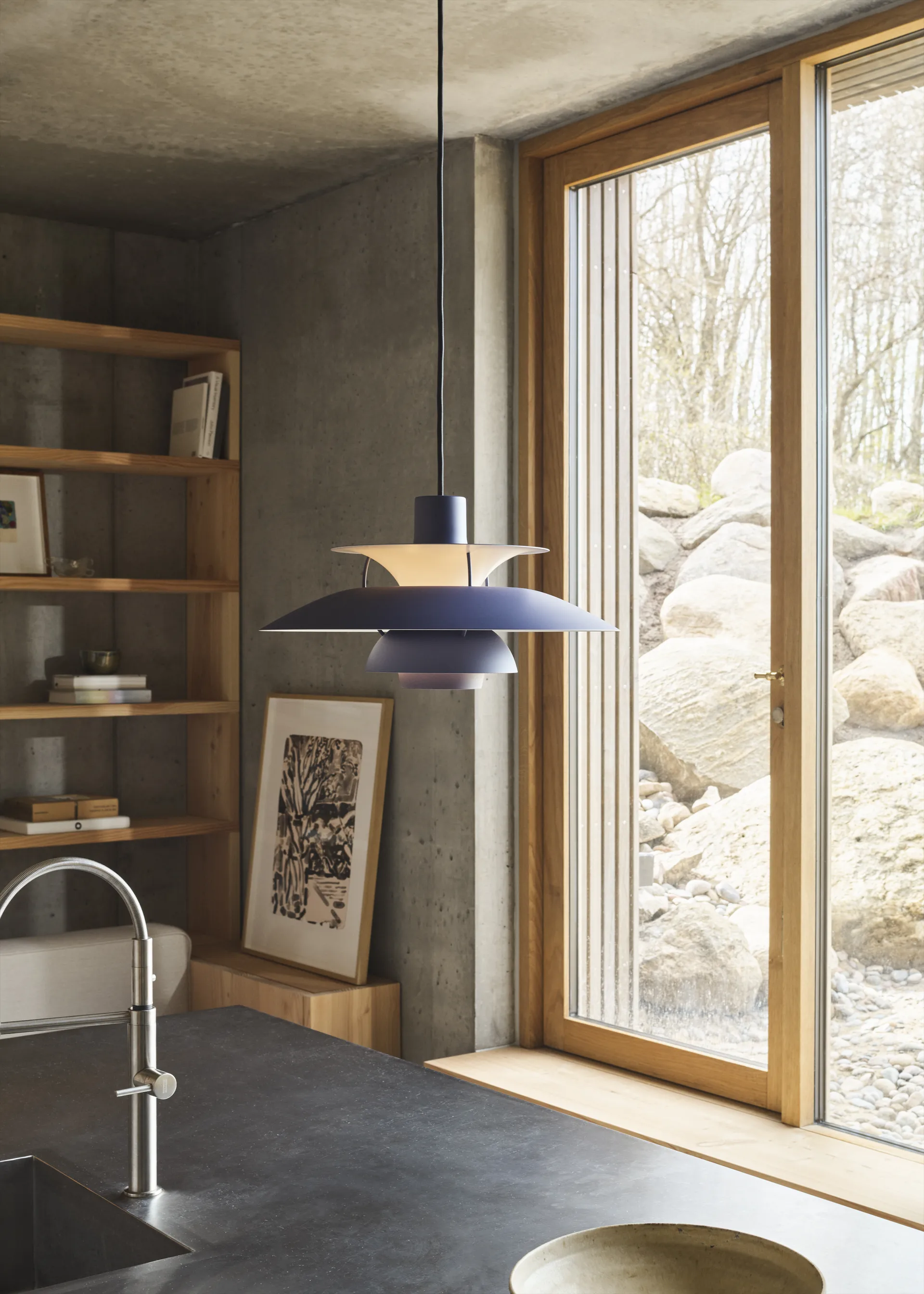 PH 5 pendant lamp, Ø300, Monochrom dusty indigo Louis Poulsen