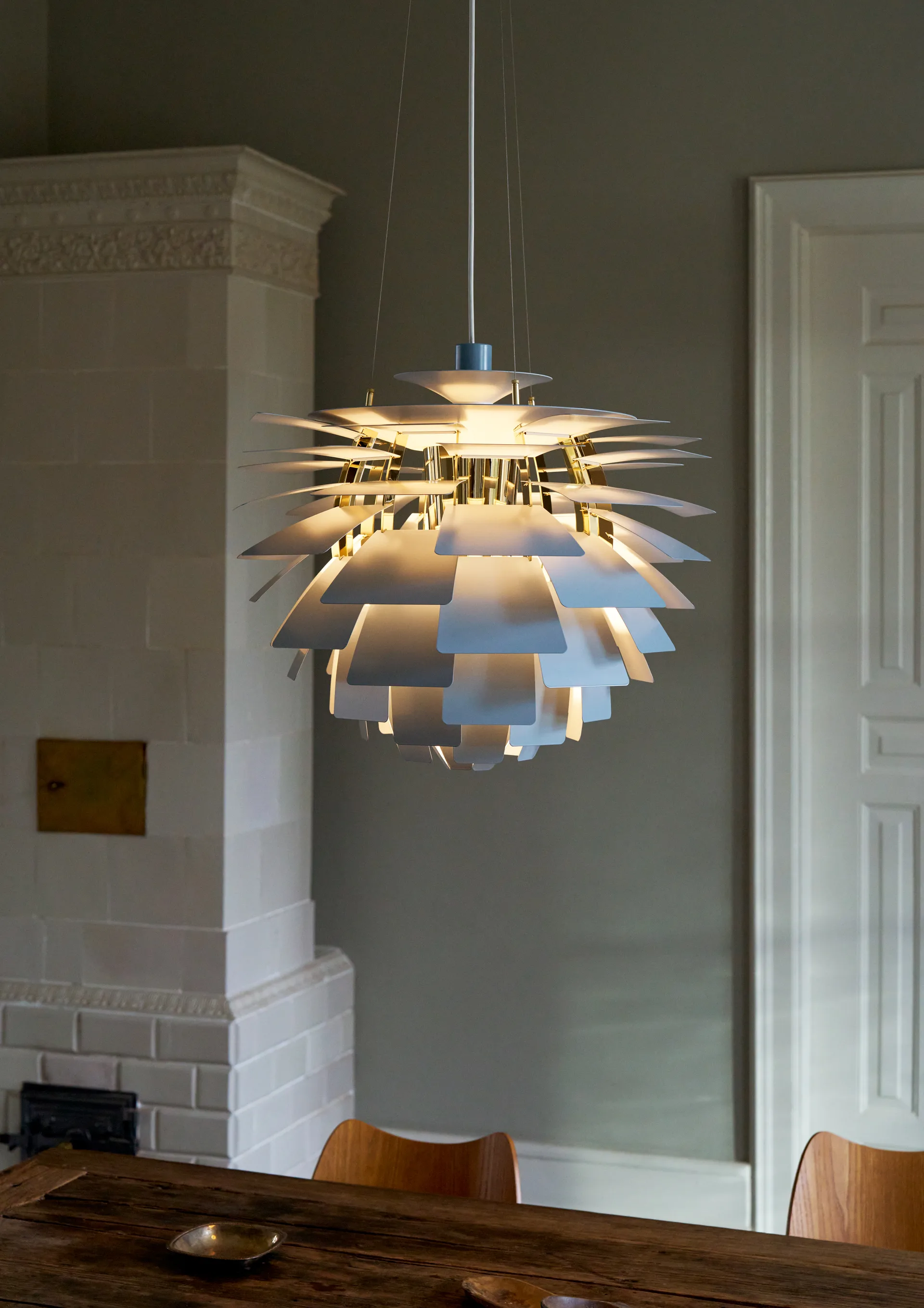 PH Artichoke pendant lamp Ø48 cm, Dusty blue-brass metallised Louis Poulsen