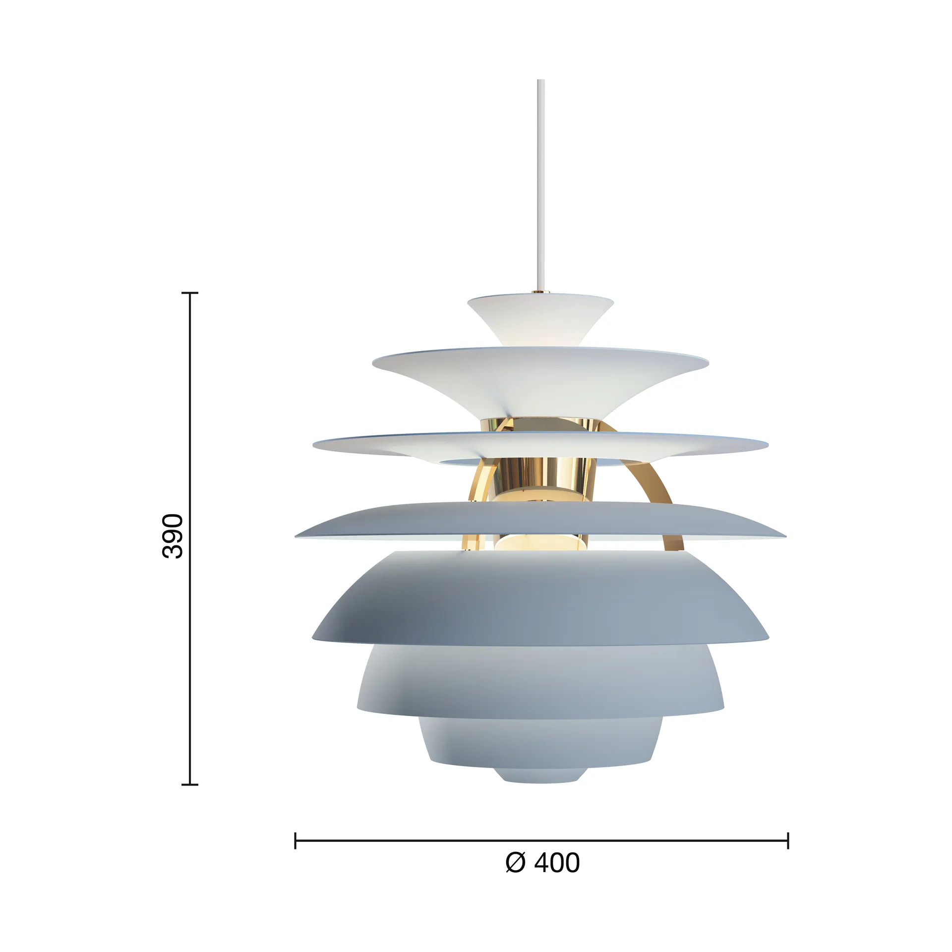 PH Snowball pendant lamp, Dusty blue-brass Louis Poulsen