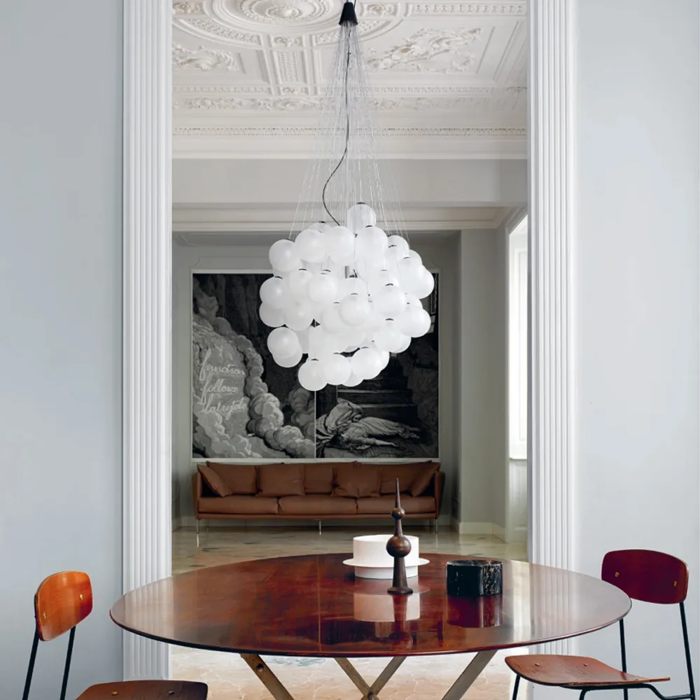 Stochastic pendant lamp, Opal, 72 spheres Luceplan