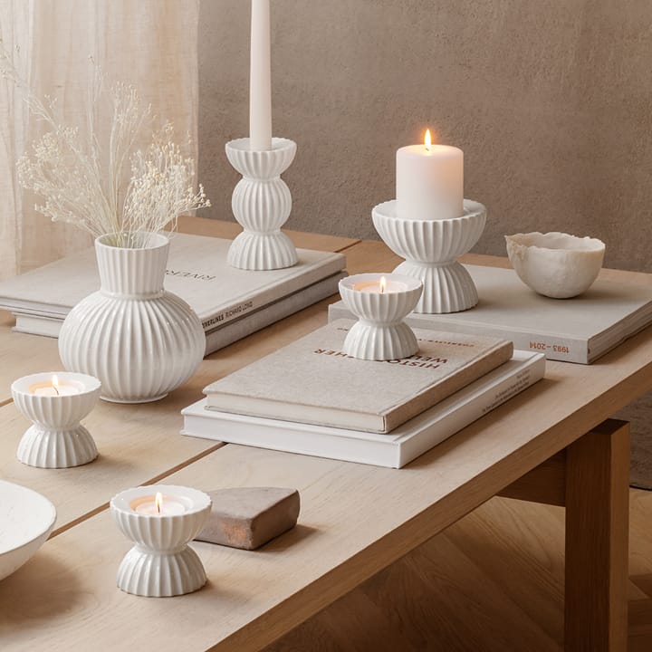 Lyngby Tura block candle holder Ø11.5 cm - White - Lyngby Porcelæn