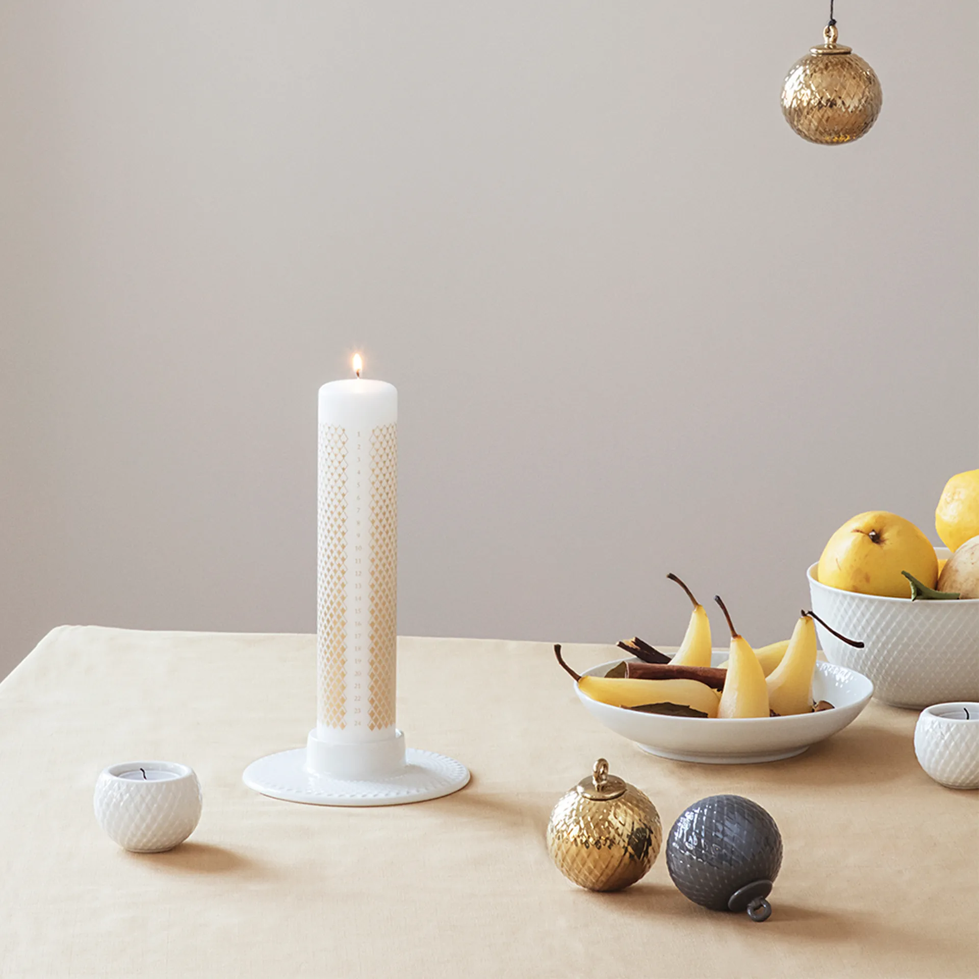 Rhombe Advent candle Ø5 cm, White Lyngby Porcelæn
