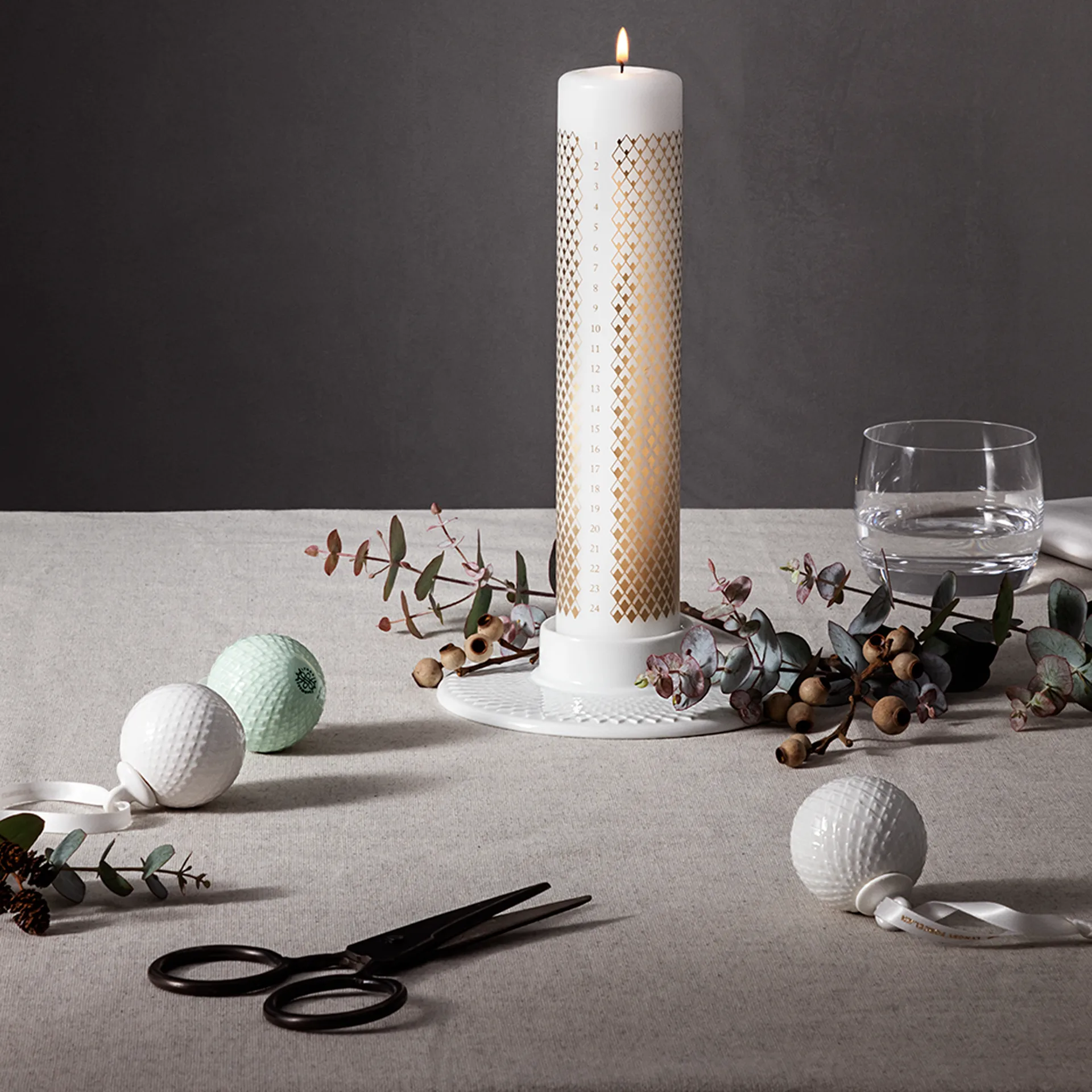 Rhombe Advent candle Ø5 cm, White Lyngby Porcelæn