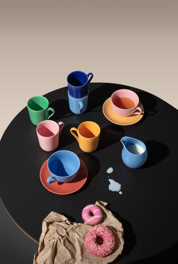 Rhombe teacup with saucer - Blue-terracotta - Lyngby Porcelæn