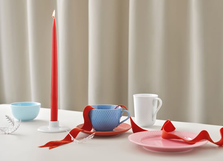 Rhombe teacup with saucer, Blue-terracotta Lyngby Porcelæn