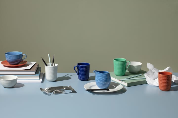 Rhombe teacup with saucer, Blue-terracotta Lyngby Porcelæn