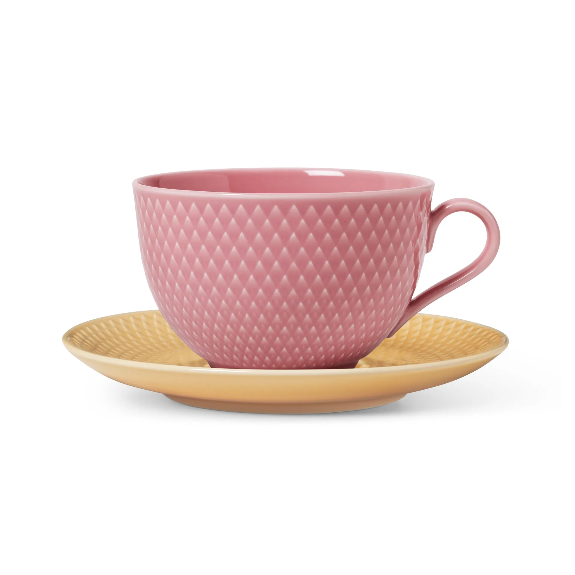 Rhombe teacup with saucer, Pink-sand Lyngby Porcelæn