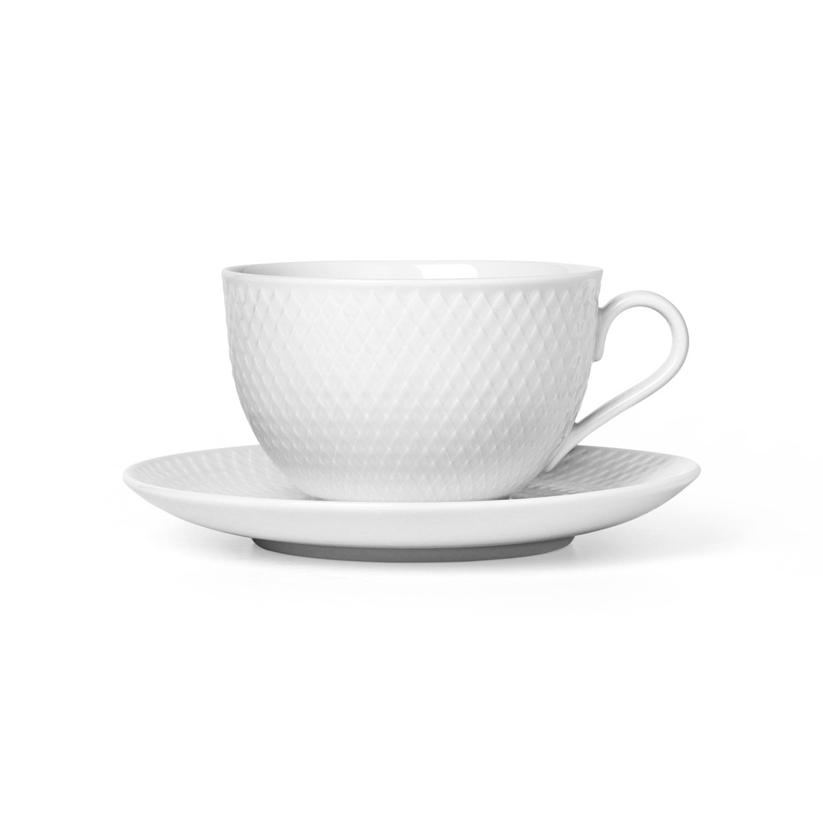 Lyngby Porcelæn Rhombe teacup with saucer white | Scandinavian Design | Teacups | White