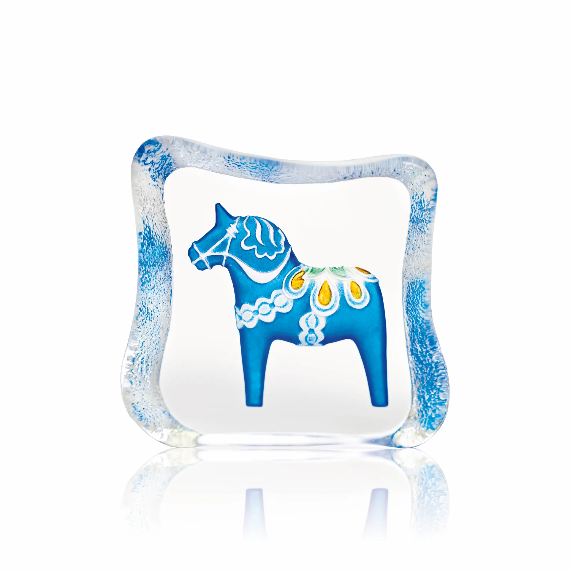 Dala horse glass sculpture blue, Small Målerås Glasbruk