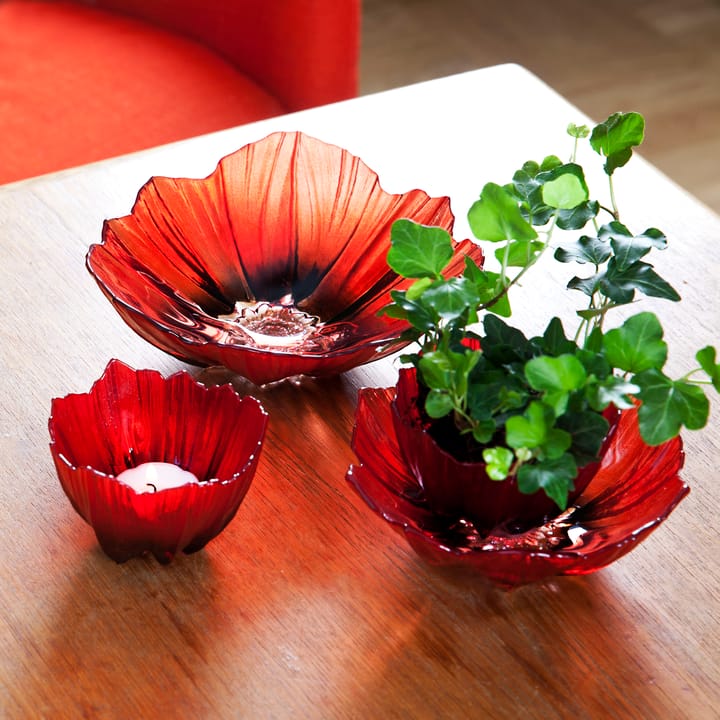 Poppy bowl medium - red-black - Målerås Glasbruk