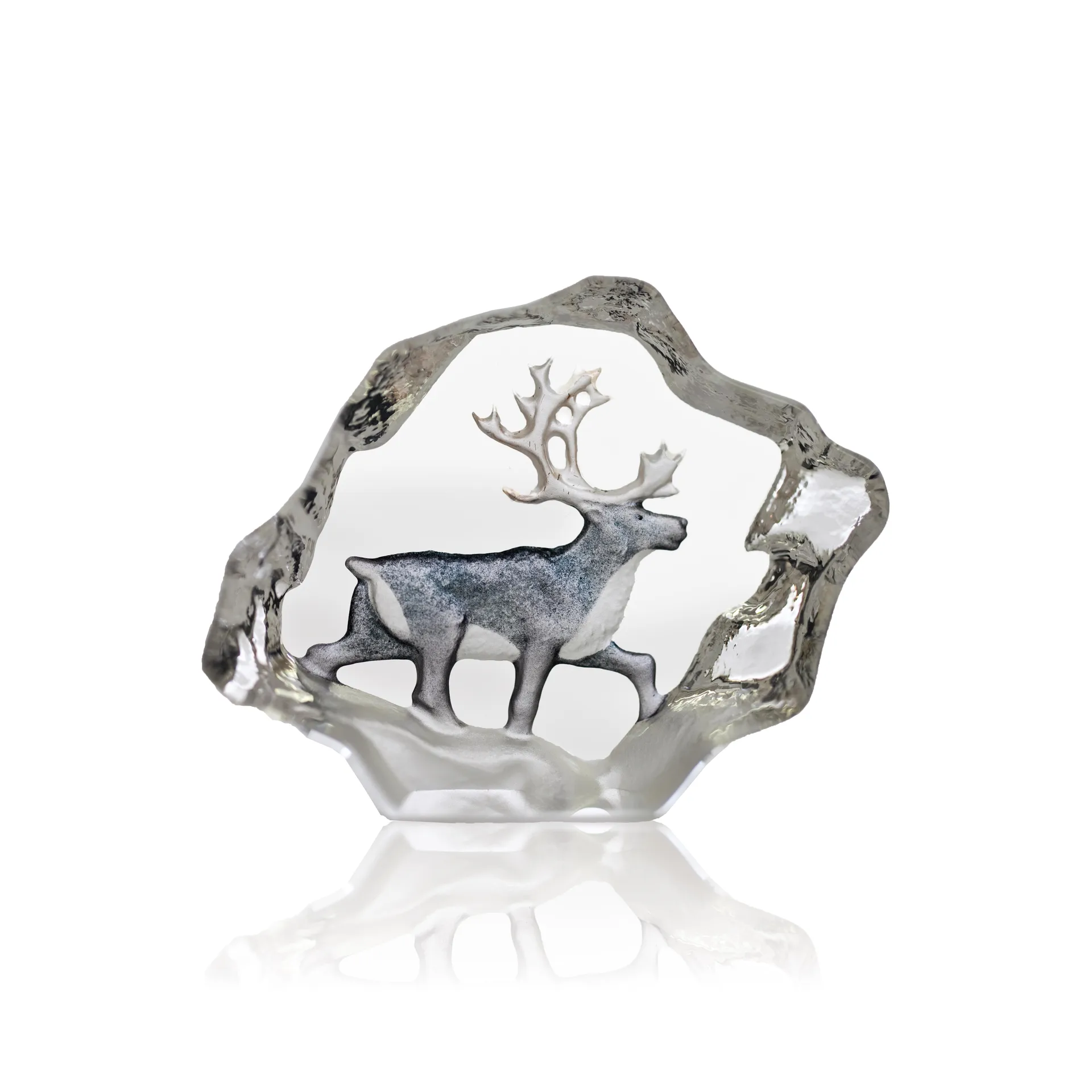 Reindeer glass sculpture miniature, 7x5 cm Målerås Glasbruk