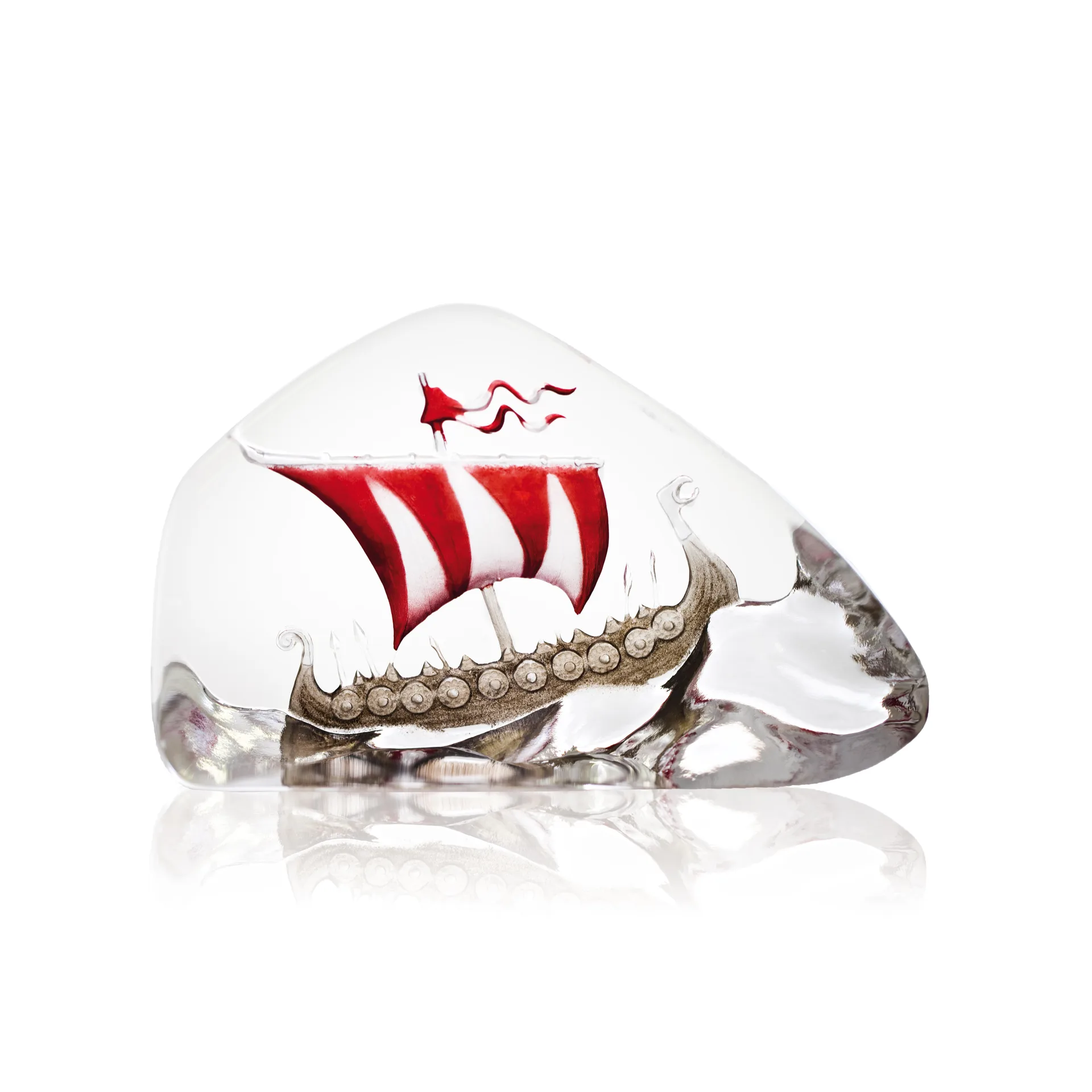 Viking Ship glass sculpture, Large Målerås Glasbruk