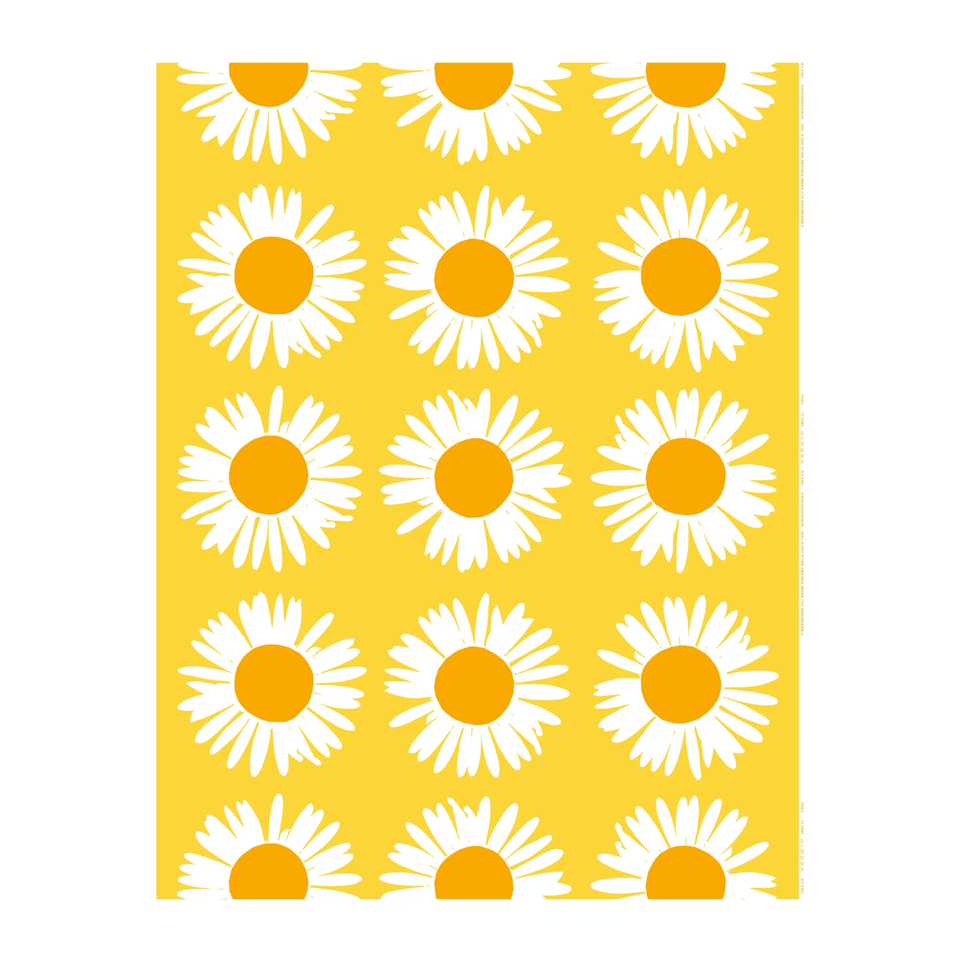 Auringonkukka cotton fabric, Yellow-white Marimekko