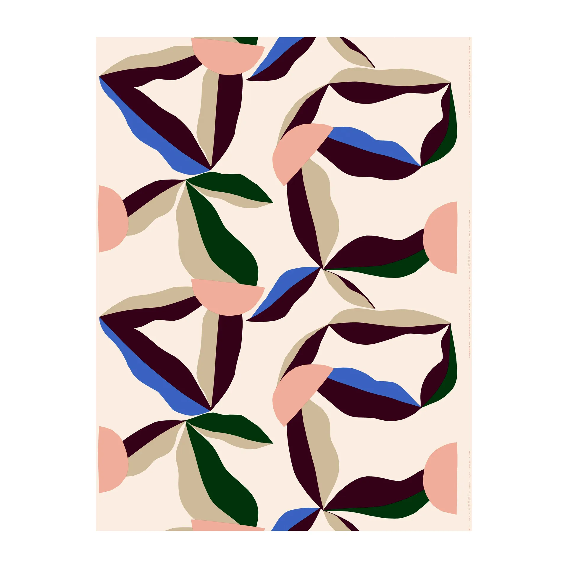 Berry unbleached cotton fabric, Cotton-red-dazzling blue Marimekko