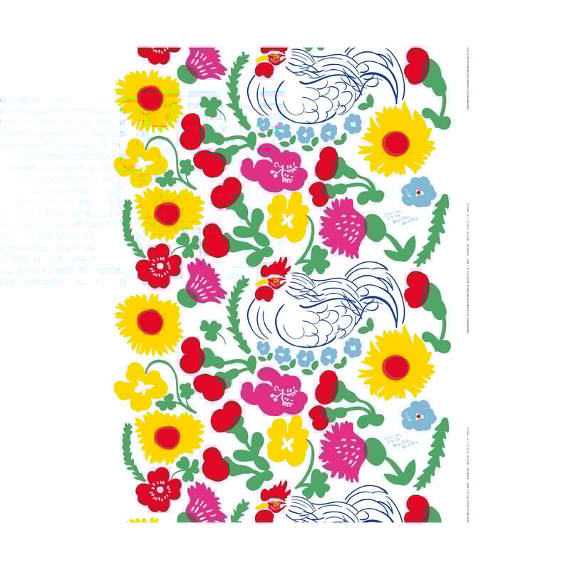 Marimekko Charles fabric White-red-pink-green