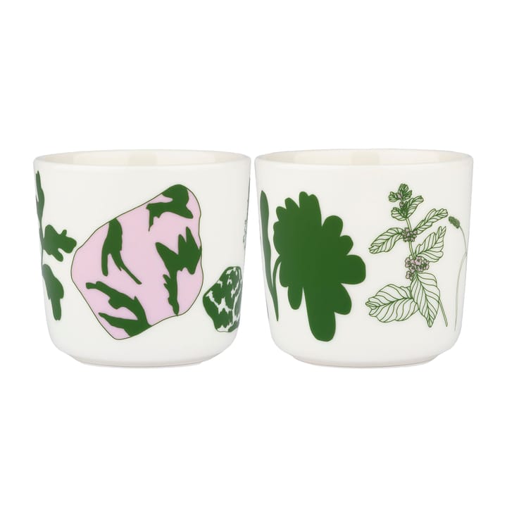 Elokuun Varjot coffee cup without handle 20 cl 2-pack - White-green-pink - Marimekko
