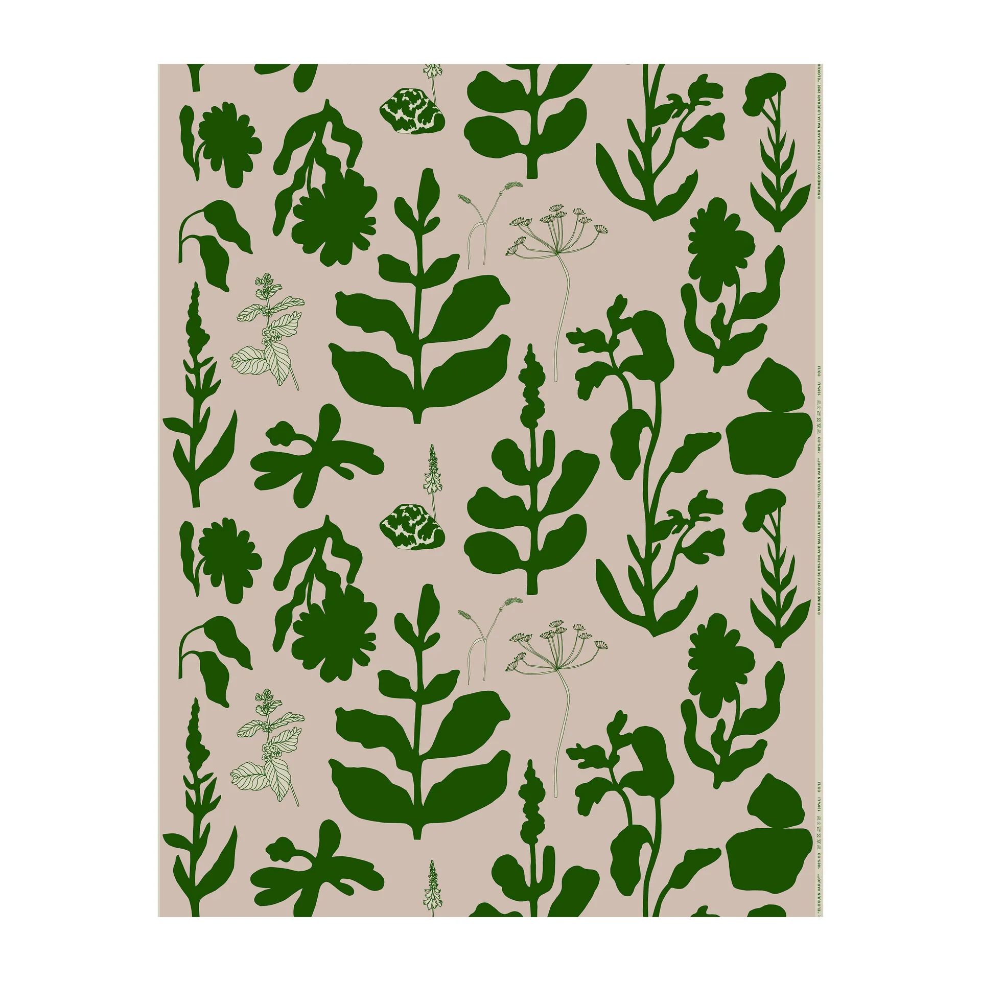 Elokuun Varjot cotton - linnen fabric, Pink-green Marimekko