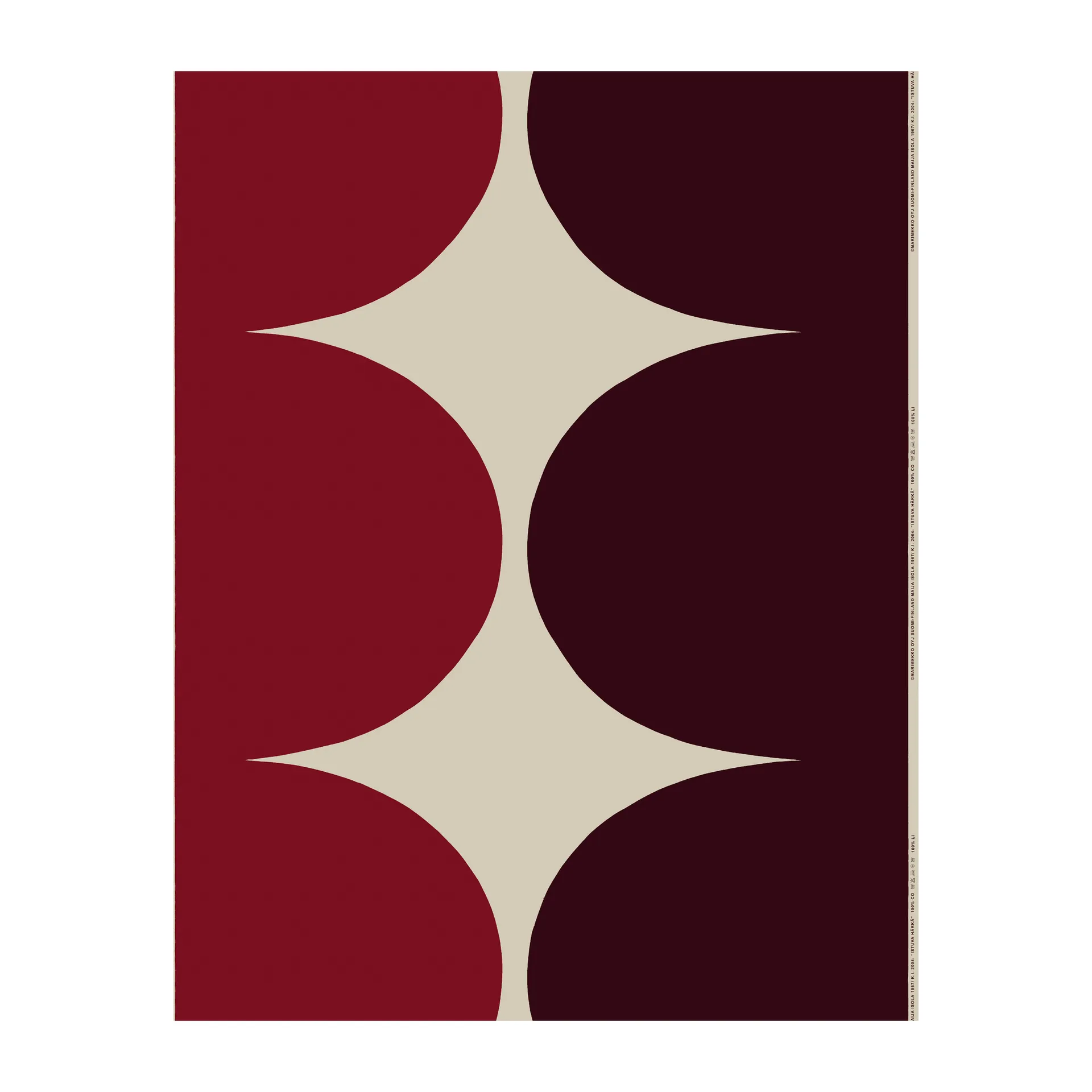 Härkä linen fabric, Burgundy-black-beige Marimekko