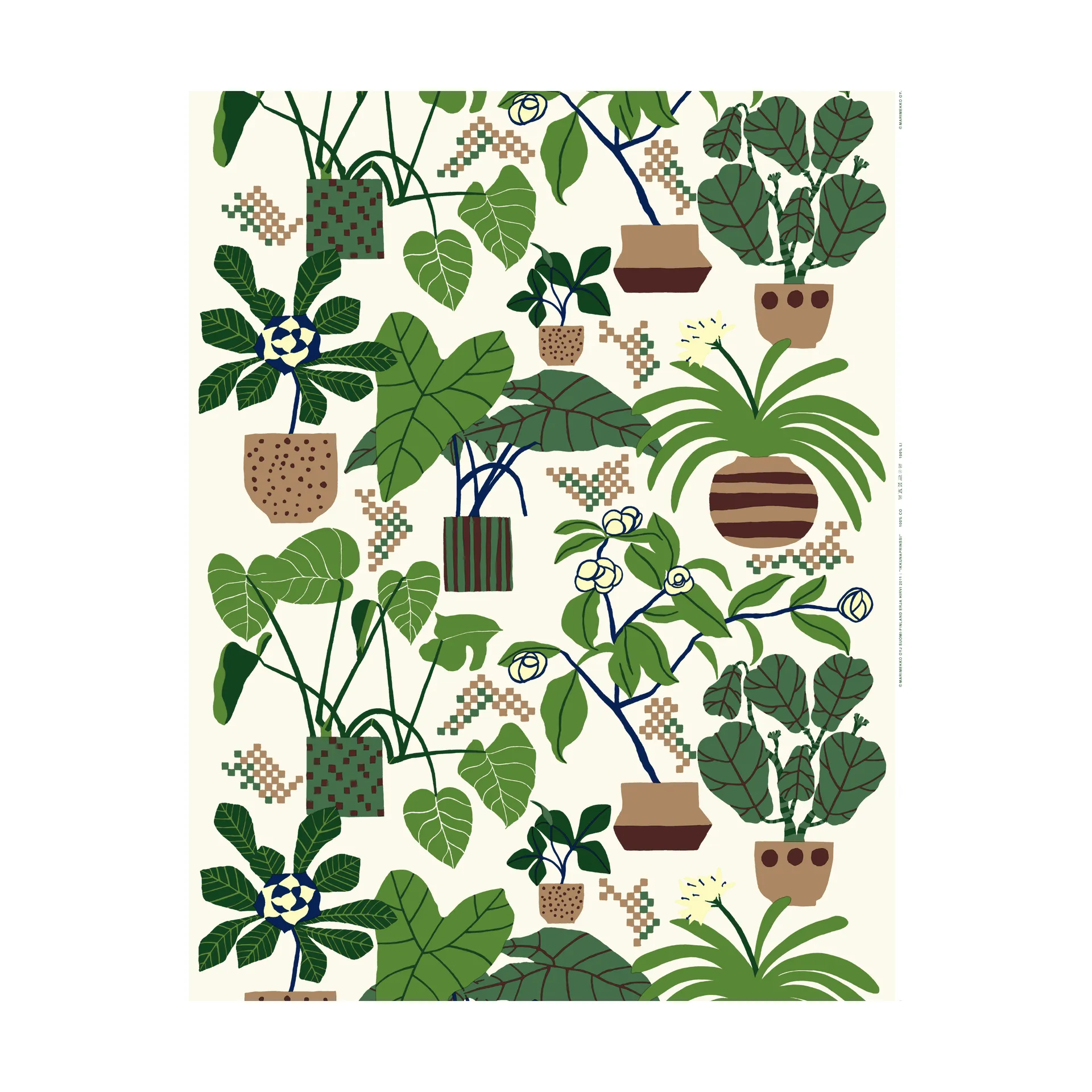 Ikkunaprinssi fabric, Off-white-green-brown Marimekko
