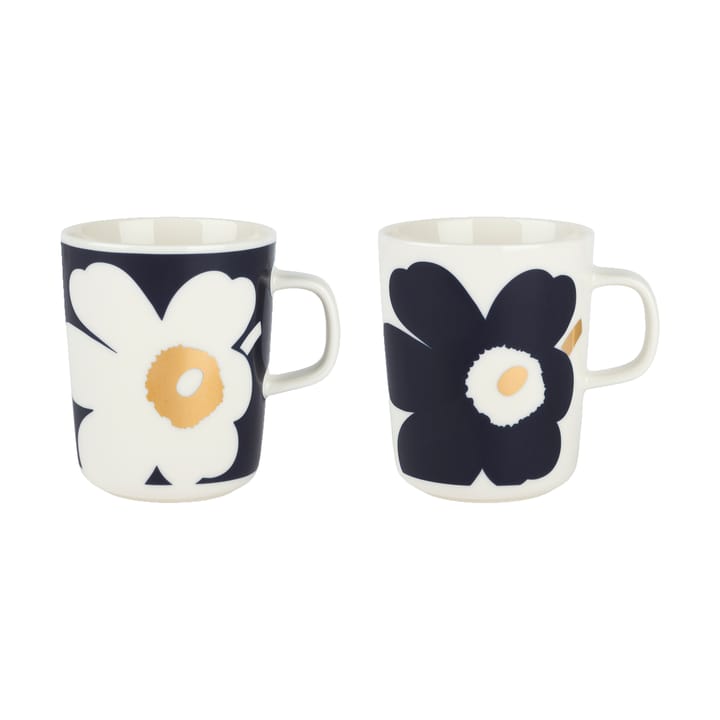 Juhla Unikko mug 25 cl 2-pack - White-dark blue-gold - Marimekko