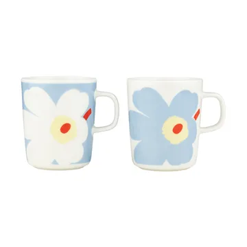 Juhla Unikko mug 25 cl 2-pack - White-light blue-sand-orange red - Marimekko