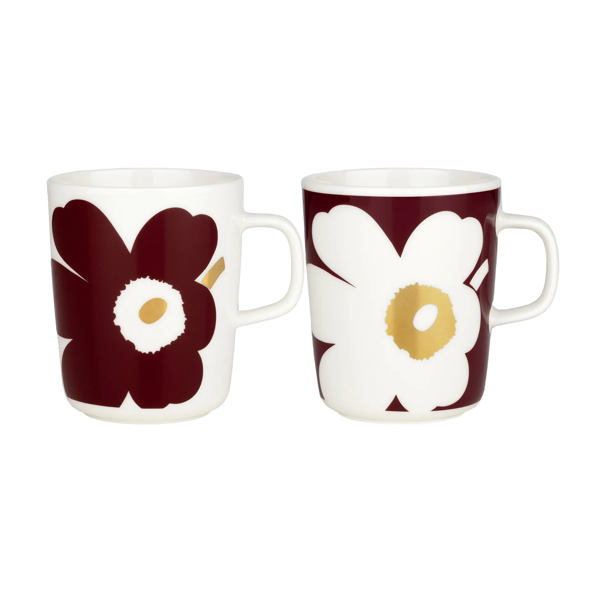 Juhla Unikko mug 25 cl 2-pack, White-wine red-gold Marimekko