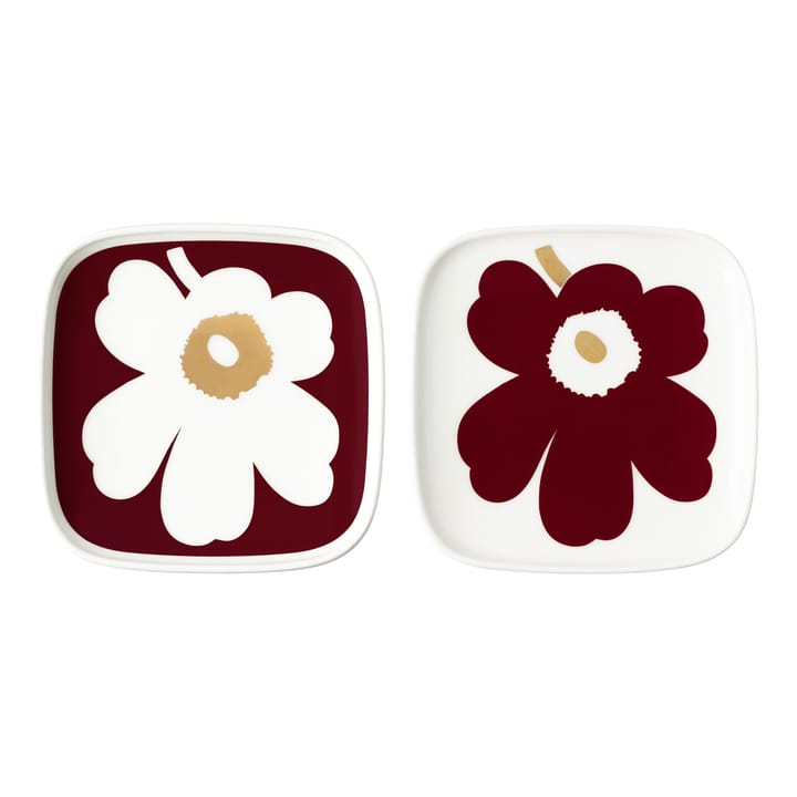 Juhla Unikko saucer 10x10 cm 2-pack, White-wine red-gold Marimekko