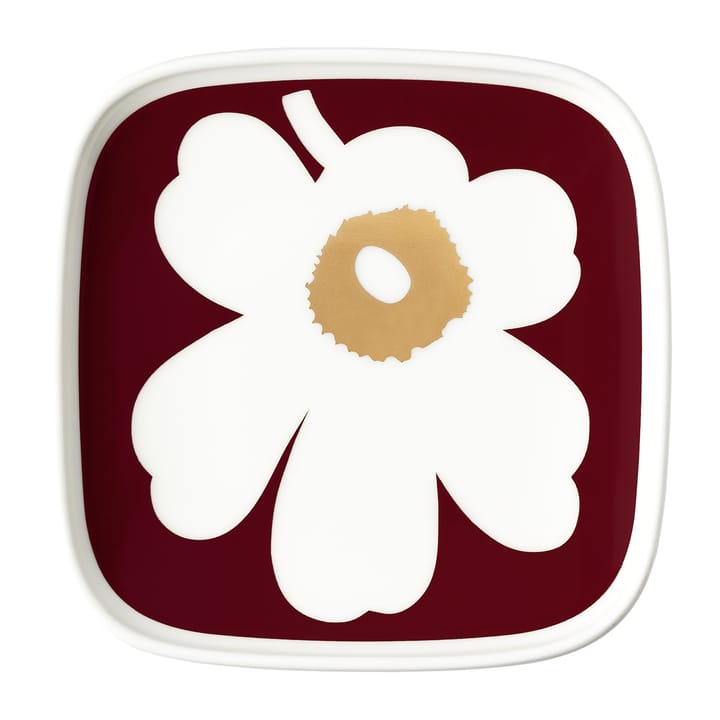Juhla Unikko saucer 10x10 cm 2-pack, White-wine red-gold Marimekko