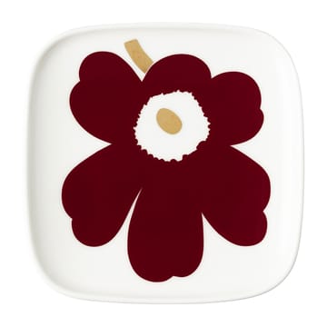 Juhla Unikko saucer 10x10 cm 2-pack - White-wine red-gold - Marimekko
