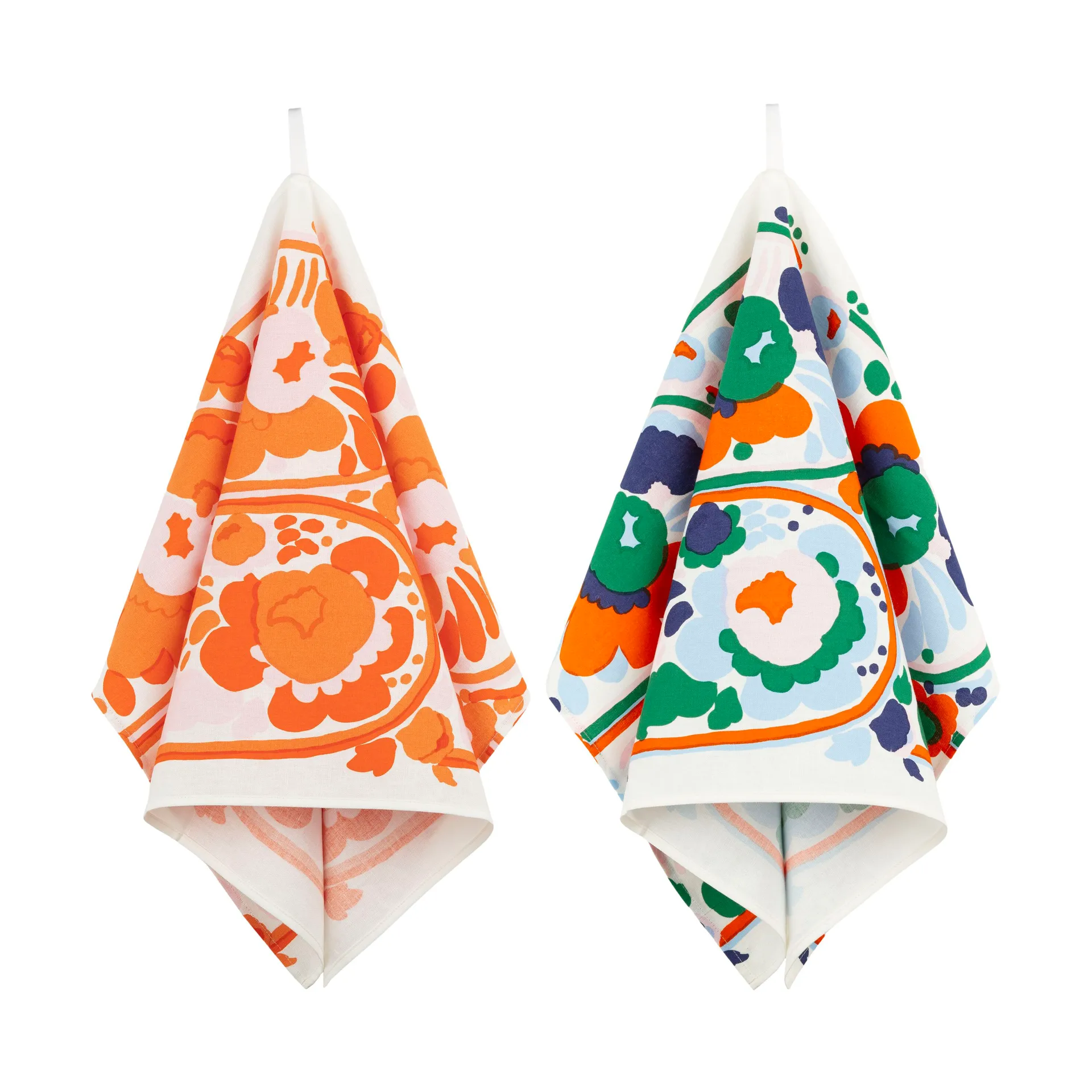 Karuselli kitchen towel 43x70 cm 2 pieces, White-orange-blue-emerald Marimekko