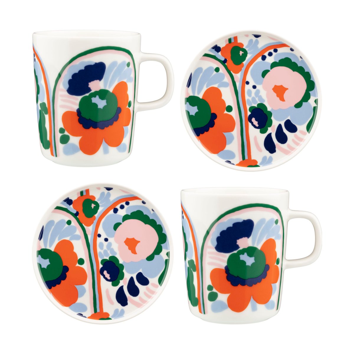 Marimekko Karuselli serving set 4 pieces White-orange-blue-emerald