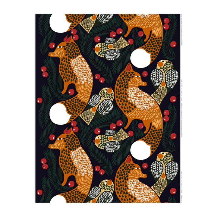 Ketunmarja fabric, Dark blue-brown-dark green Marimekko