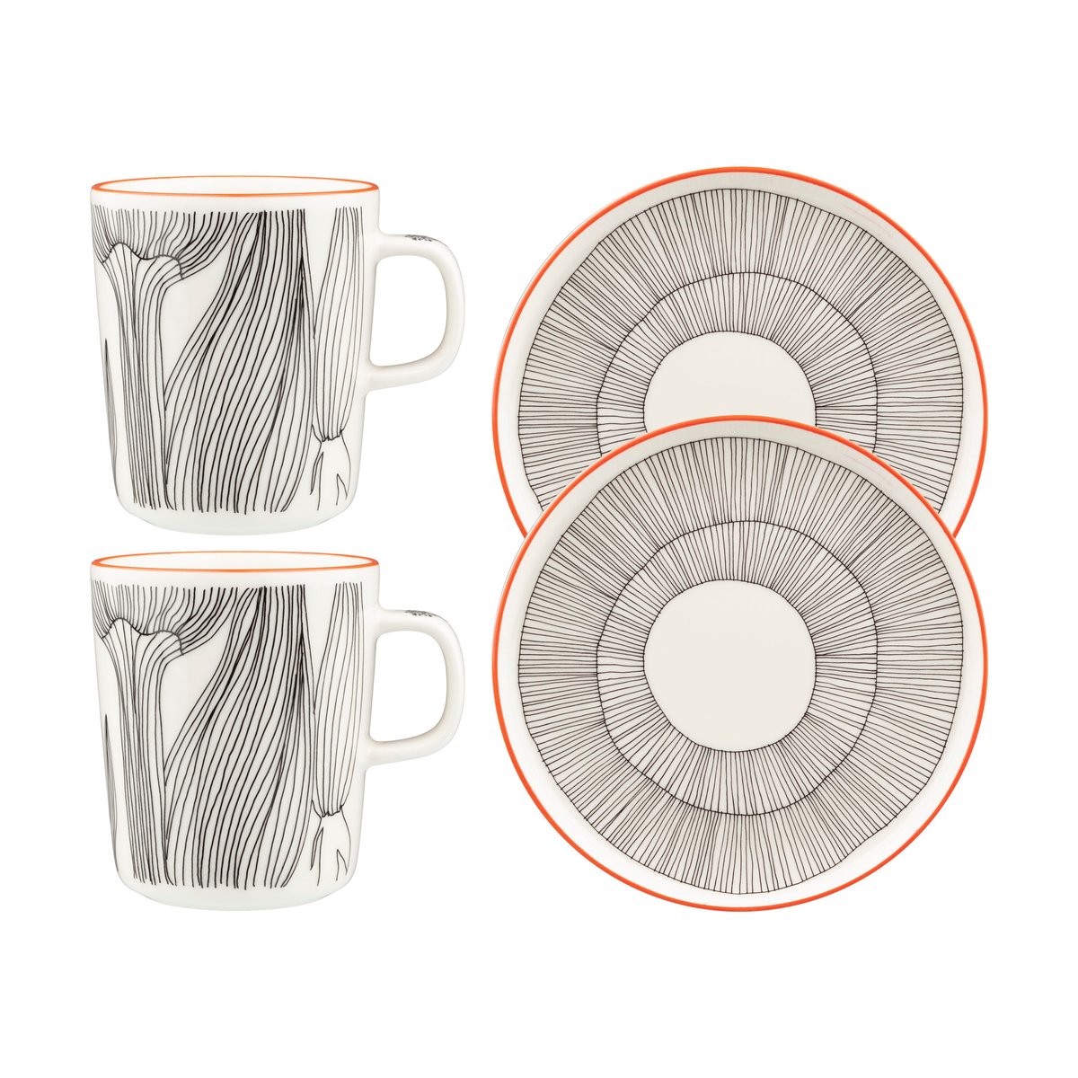 Marimekko Kukat Puhkeavat breakfast set 4 pieces White-black-orange
