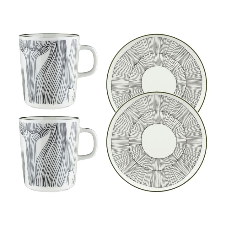 Kukat Puhkeavat breakfast set 4 pieces - White-forest green-black - Marimekko