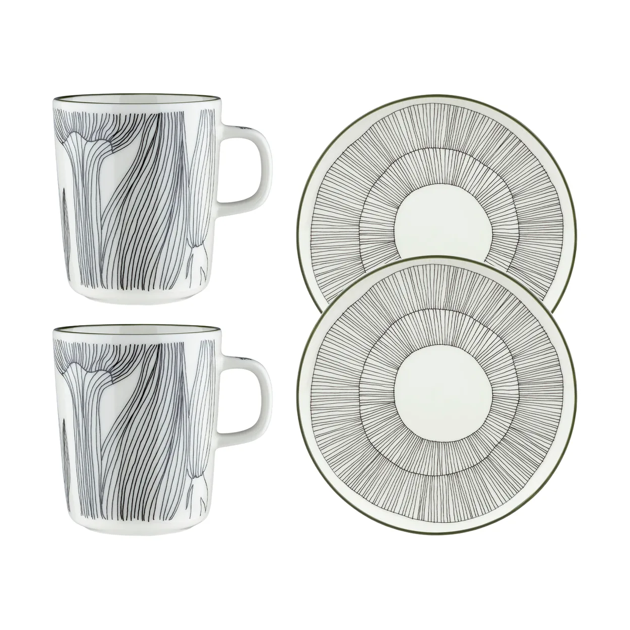 Marimekko Kukat Puhkeavat breakfast set 4 pieces White-forest green-black