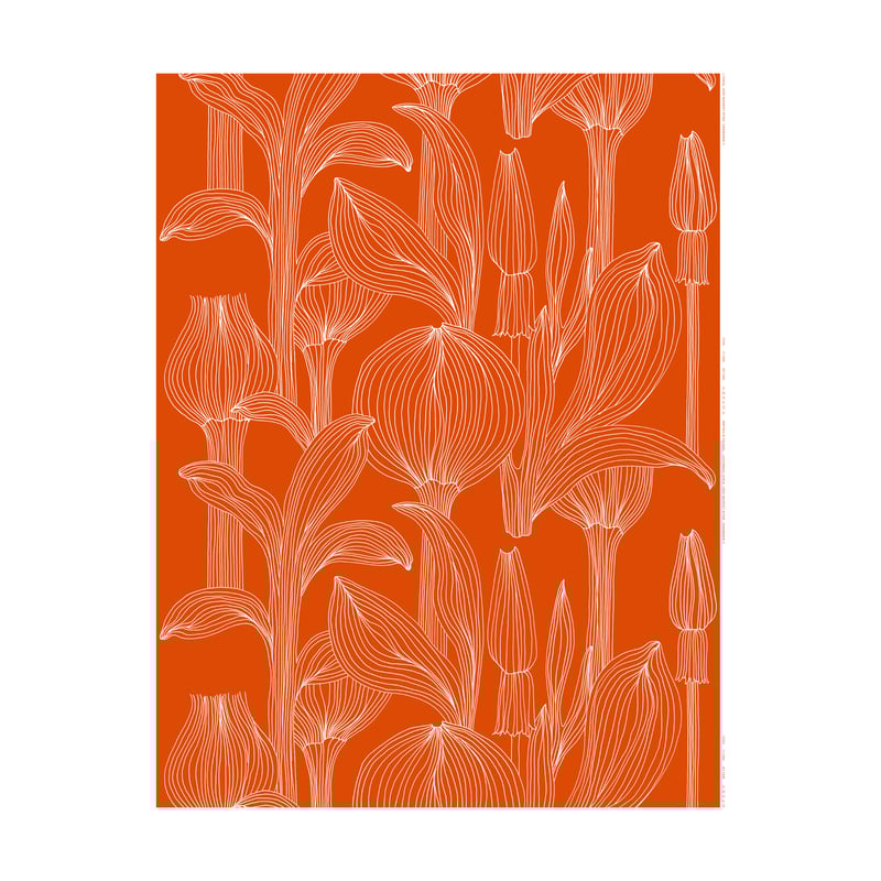 Marimekko Kukat Puhkeavat fabric cotton satin Tomato red-white