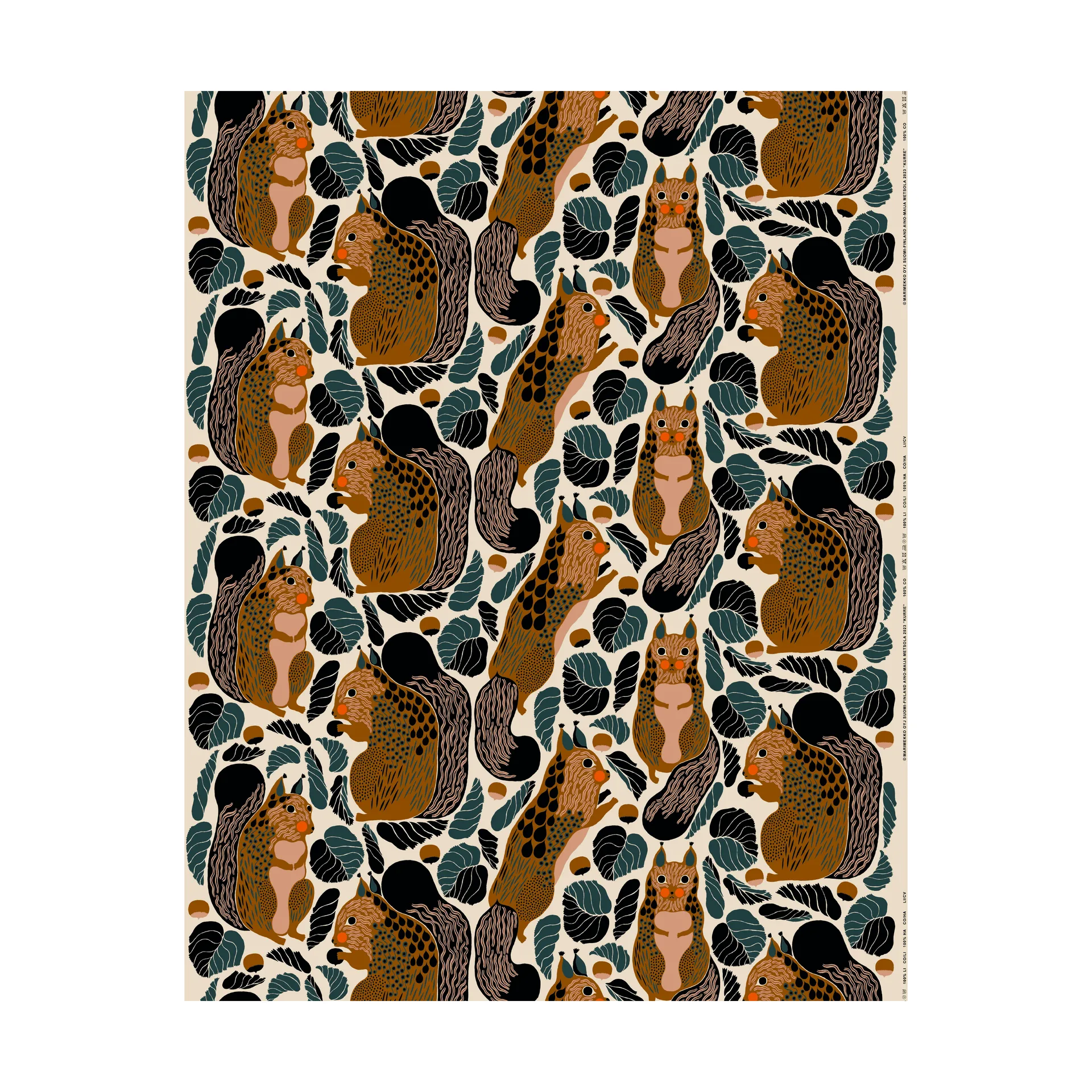 Kurre fabric cotton-linen, Linen-brown-black-red Marimekko