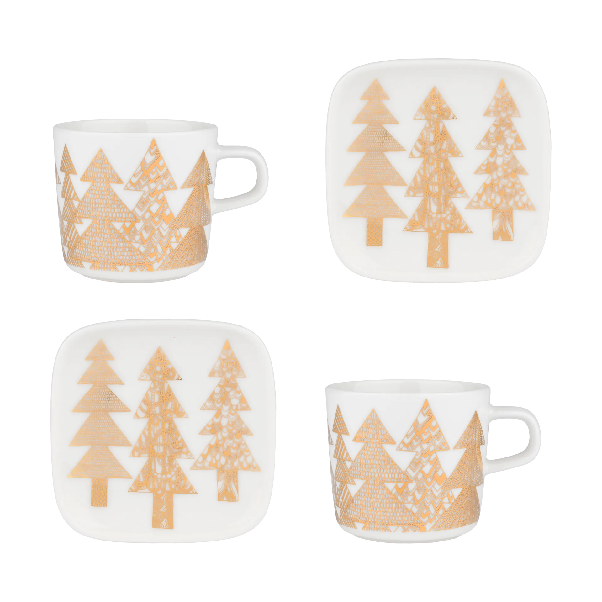 Kuusikossa cup and saucer set 20 cl 4 parts, White-gold Marimekko