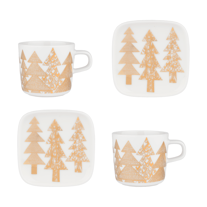 Kuusikossa cup and saucer set 4 parts - White-gold - Marimekko