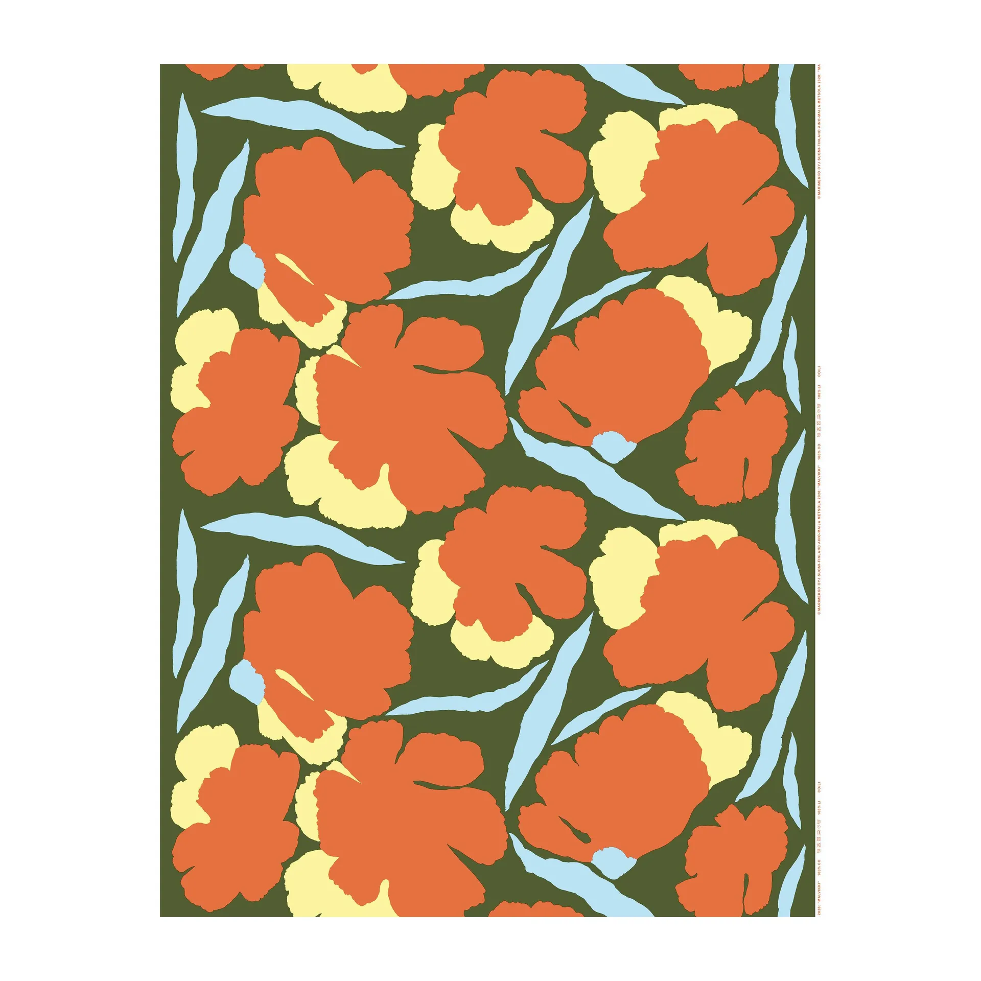 Malvikki fabric, Dark green-orange-yellow Marimekko
