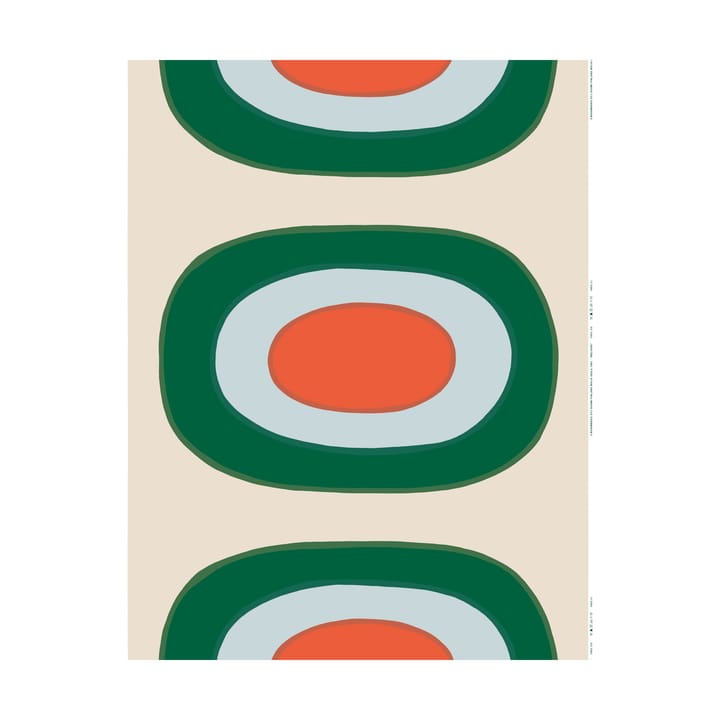 Melooni fabric cotton, Off white-green-l. blue-orange Marimekko
